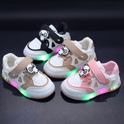 Kids LED Light-Up Sneakers with Panda Design, Low Top, Pink and White