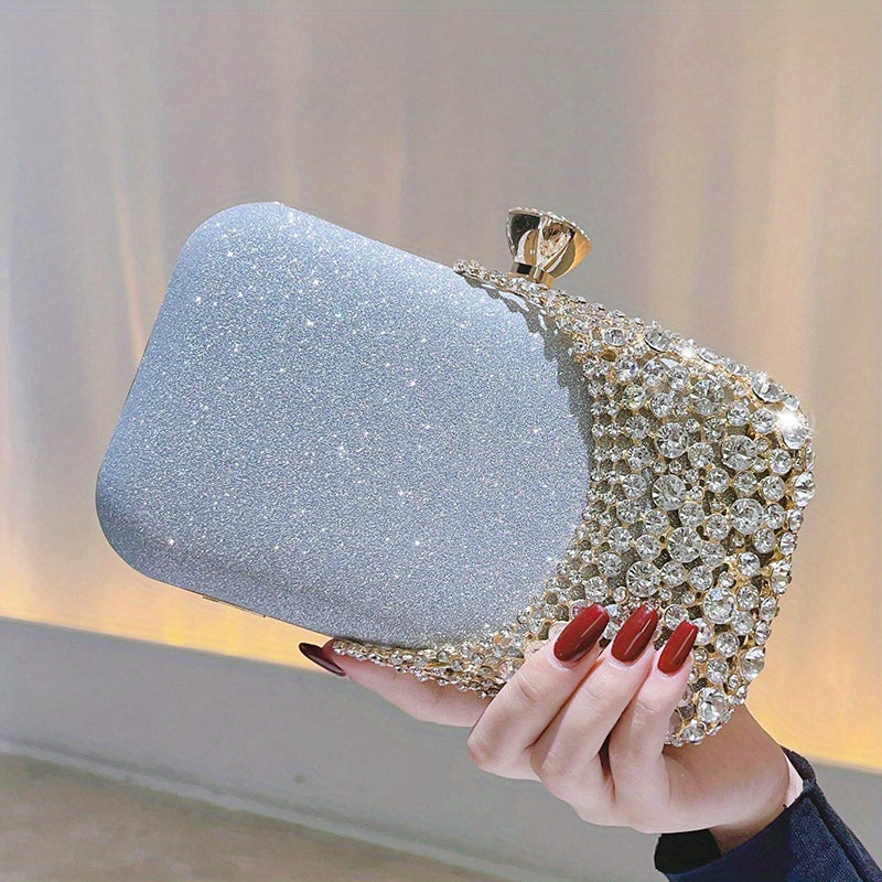 Sparkling Rhinestone Evening Clutch Bag for Weddings Parties Prom Black Pink Gold Silver Grey Blue