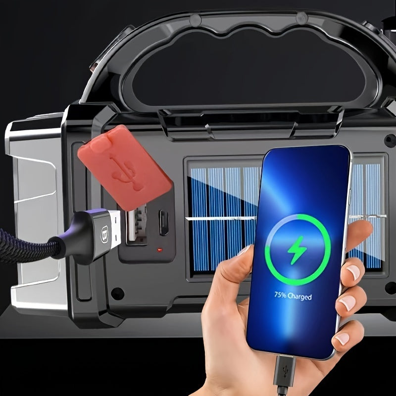 High-Powered LED Flashlight with Solar and USB Charging for Outdoor Activities