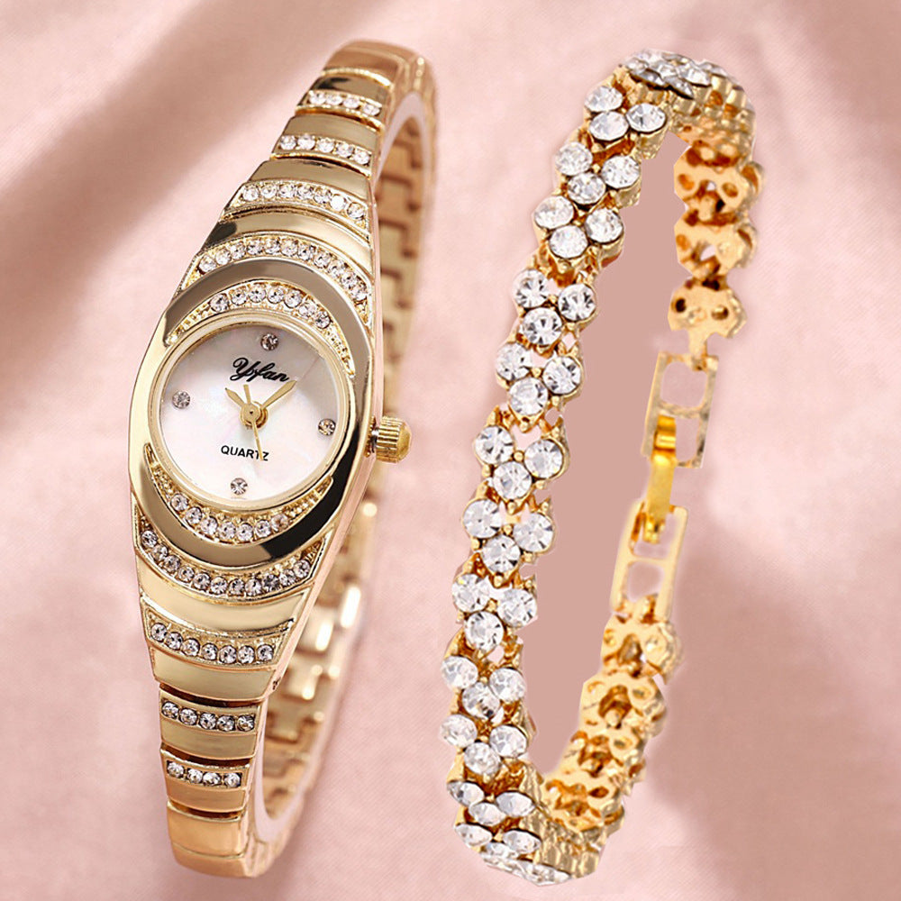 Women's Wrist Watches Set with Rhinestones and Stainless Steel Bands
