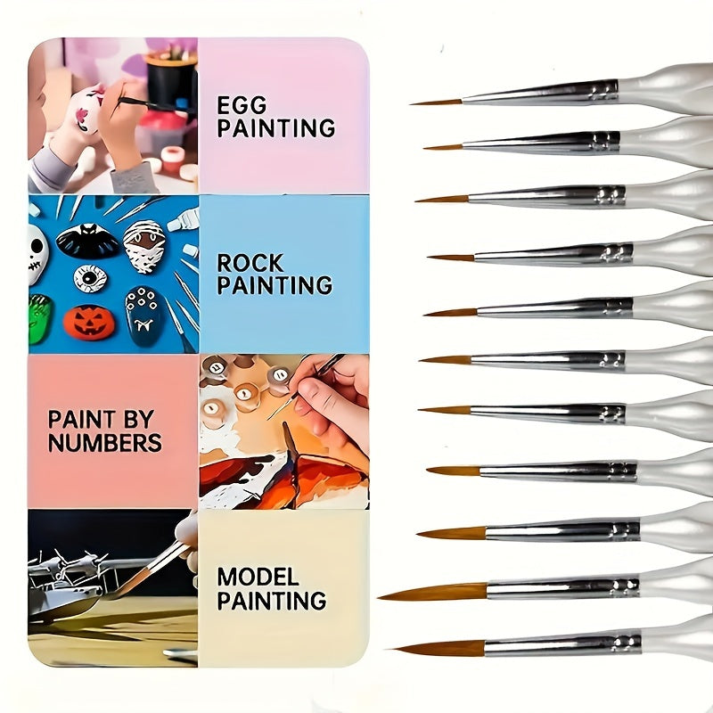 11-Piece Fine Detail Paintbrush Set for Acrylic Oil Watercolor and Crafts