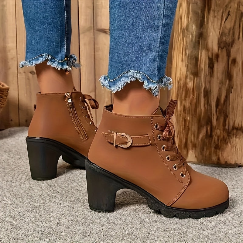 Women's Chunky Platform Ankle Boots Synthetic with Zipper and Buckle Variety