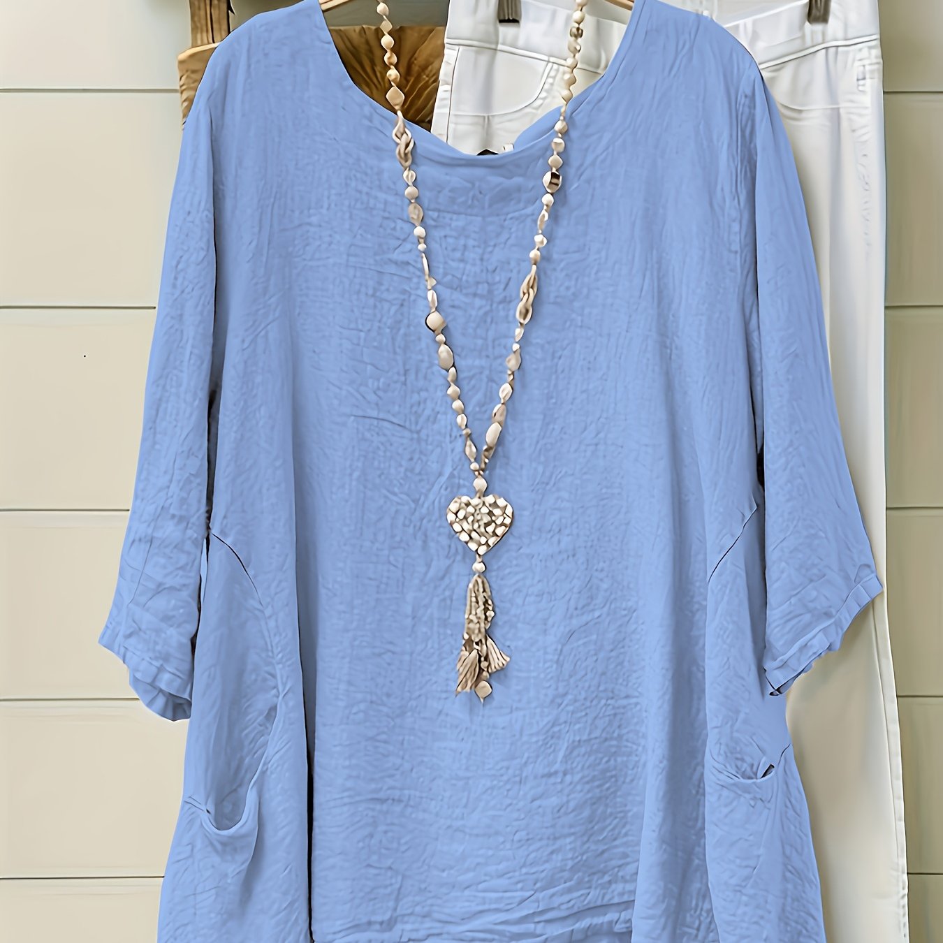 Plus Size Cotton Loose Fit Round Neck Pullover for Women