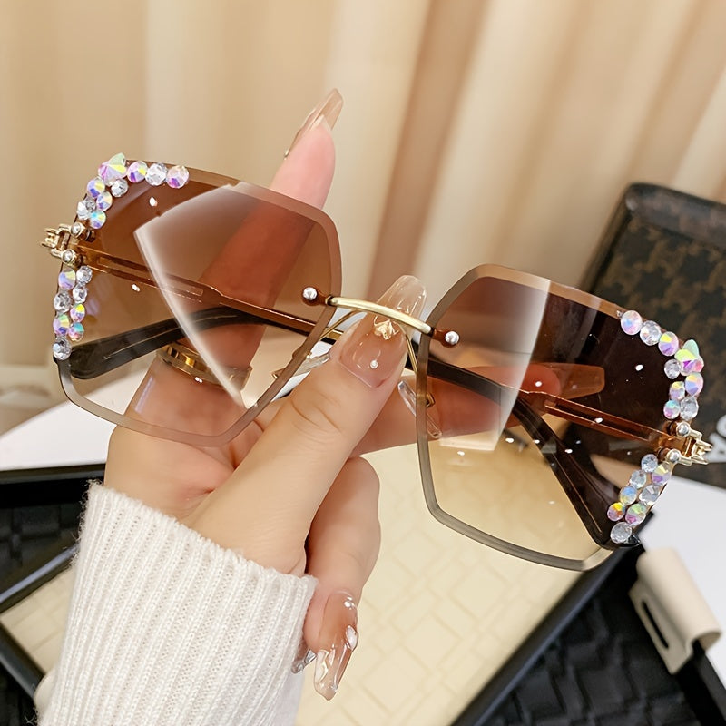 Women Rimless Fashion Glasses with Gradient Lenses and Metal Frames