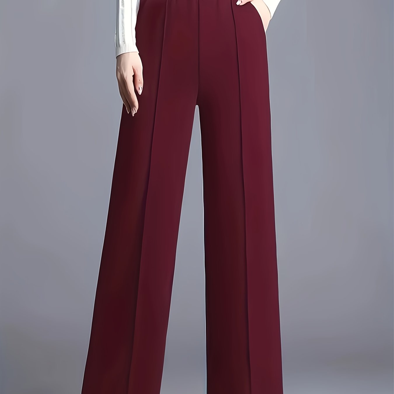 Pantalones de mujer de talla grande con pierna ancha y bolsillos, casual, oficina, color sólido, elásticos