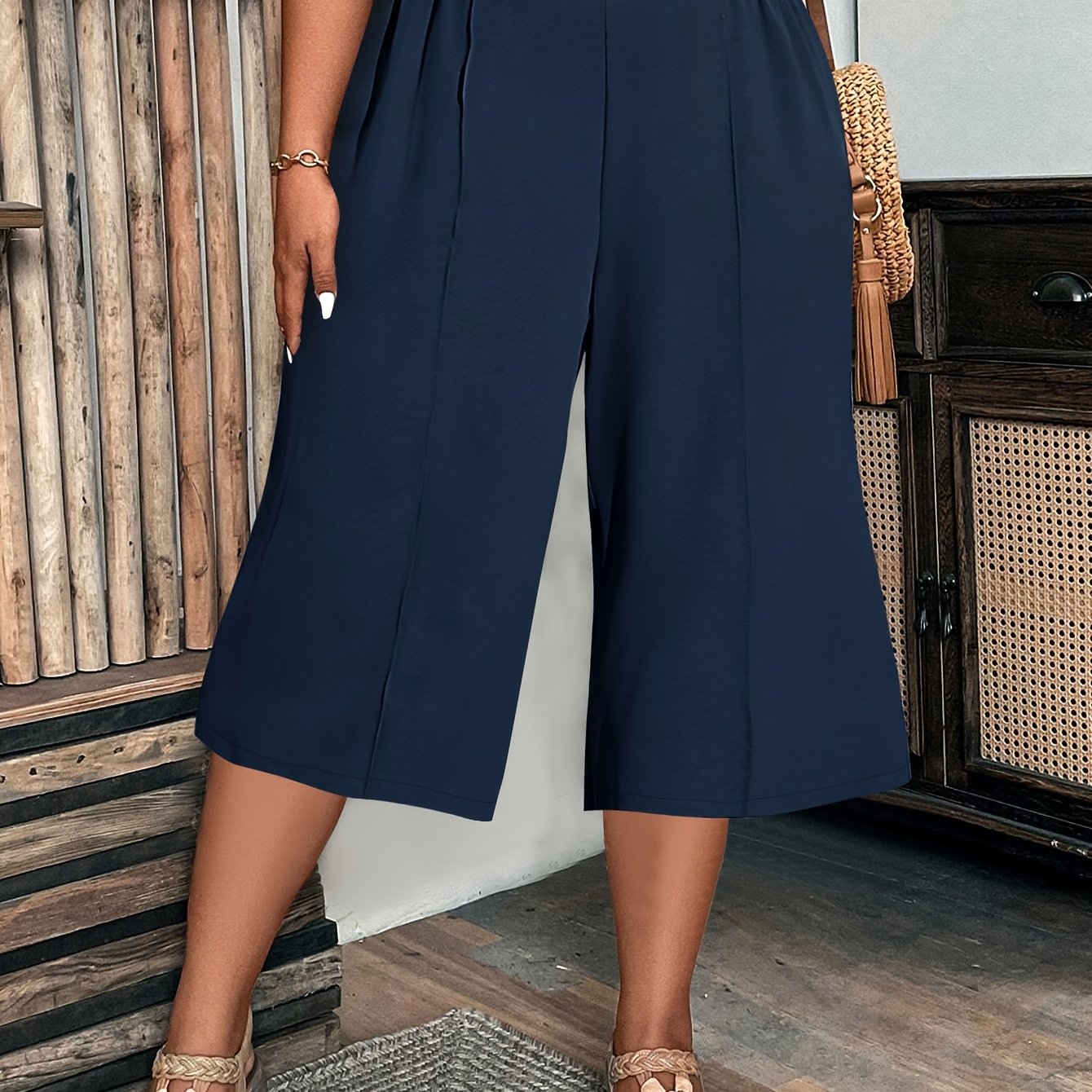 Pantalones Capri de talla grande para mujer con cintura elástica, color verde oliva, verano casual