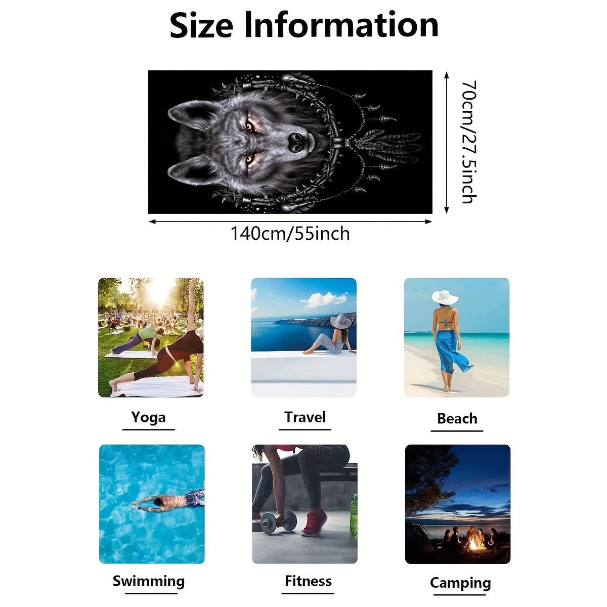 Beach Towel 139.7 cm Ultrafine Fiber Highly Absorbent for Yoga Swimming Camping