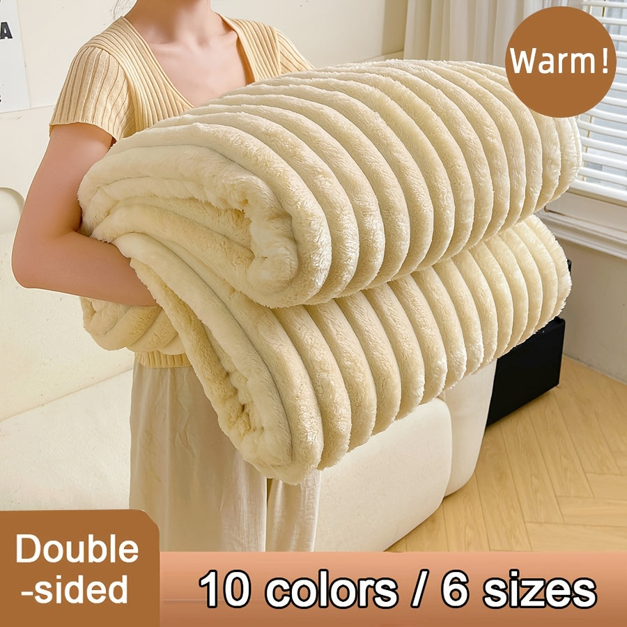 Striped Throw Blanket Cozy Milk Velvet Multiple Sizes and Colors for Home Office Travel Hotel