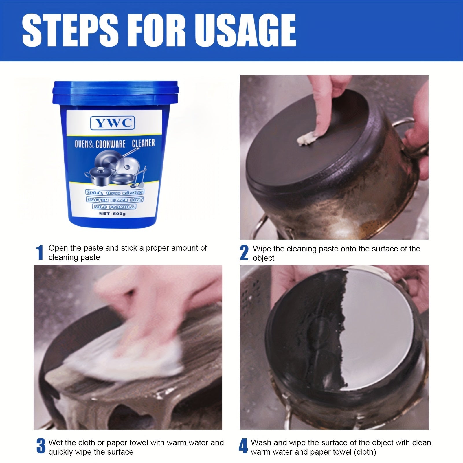 Large Black 500g Metal Polishing Paste for Pots Stoves and Surfaces