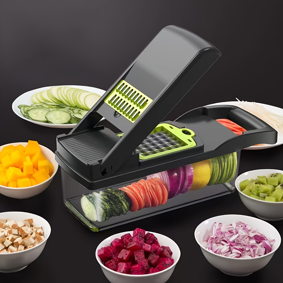 Multi-Functional Manual Vegetable Chopper with Drain Basket and Hand Protector