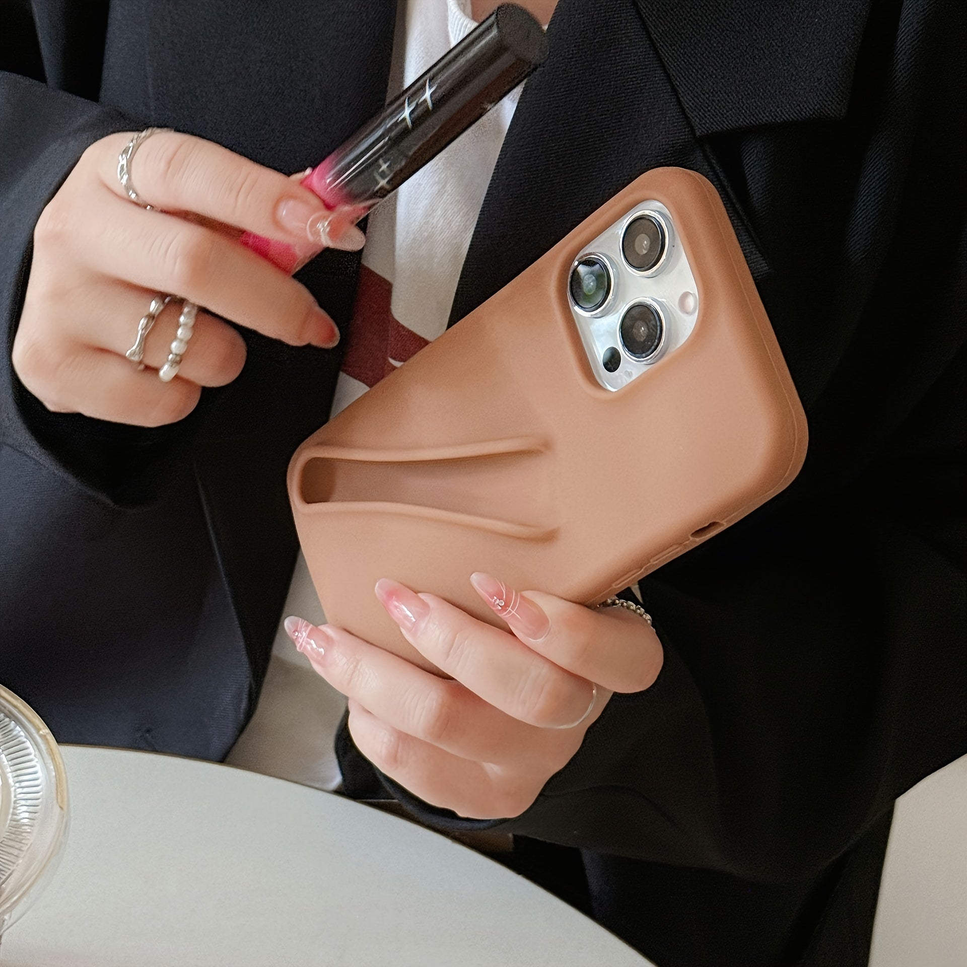 Women Silicone Phone Case for iPhone 15 14 with Lipstick Holder Shockproof Drop Protection