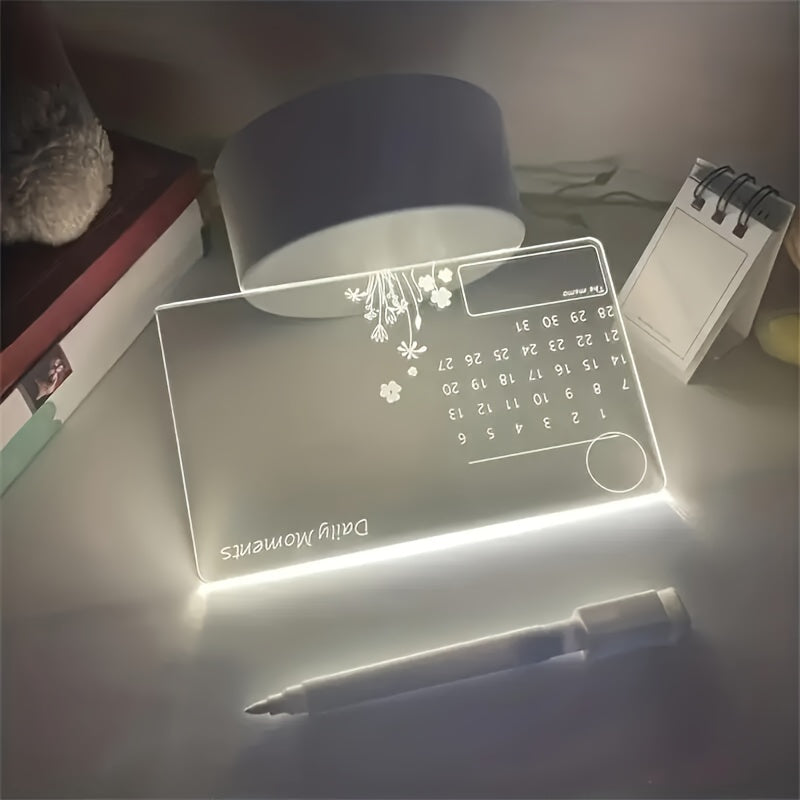 3D Handwritten Night Light with Calendar and Acrylic Message Board LED Table Lamp for Desk or Gift