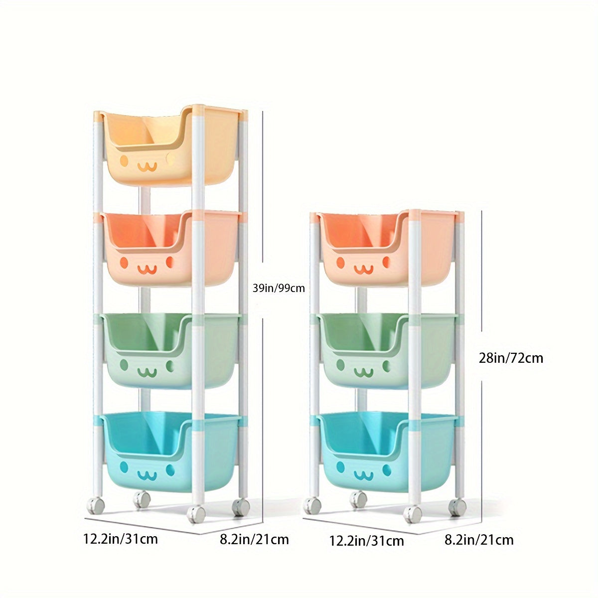 Storage Cart with Swivel Wheels for Home Organization of Snacks Toys Wipes and Books Four Tiers