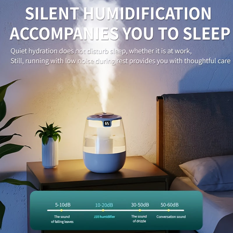 Gran humidificador ultrasónico de aromaterapia con alimentación USB, operación silenciosa, doble modo de pulverización, pantalla de humedad, luz nocturna cálida para hogar y oficina
