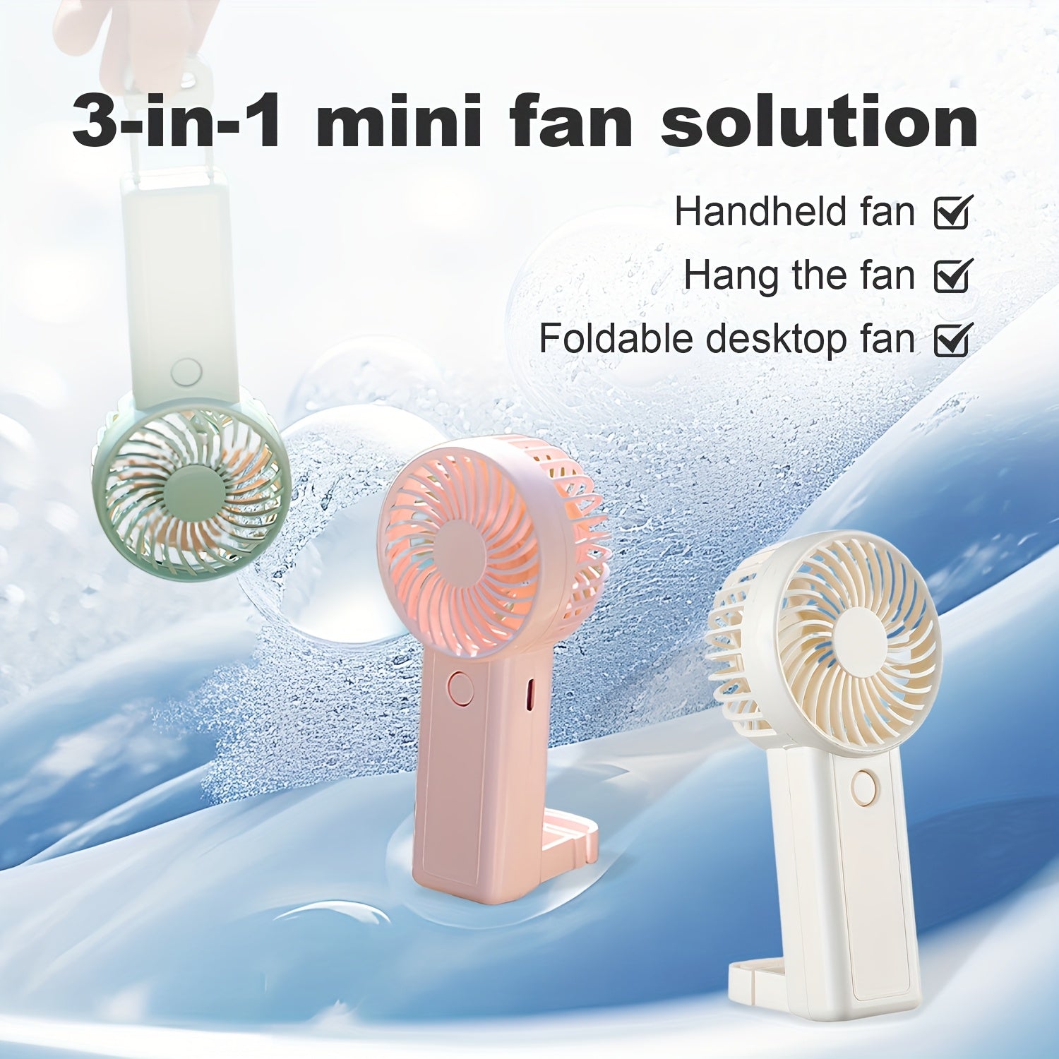 Portable Fan with 3-Speed USB Rechargeable Lithium Battery for Office Travel Outdoor