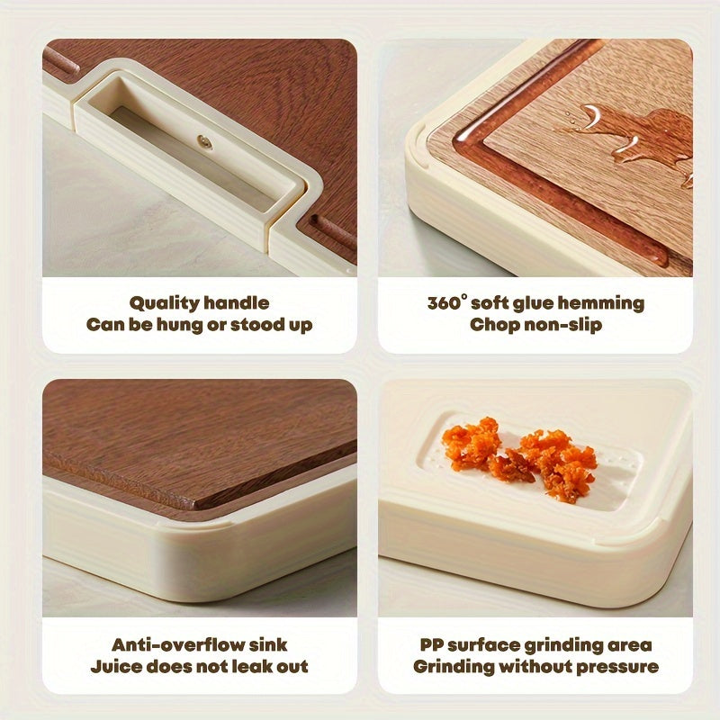 Dual-Sided Wood and PP Cutting Board with Stand and Large Handle Kitchen Tool