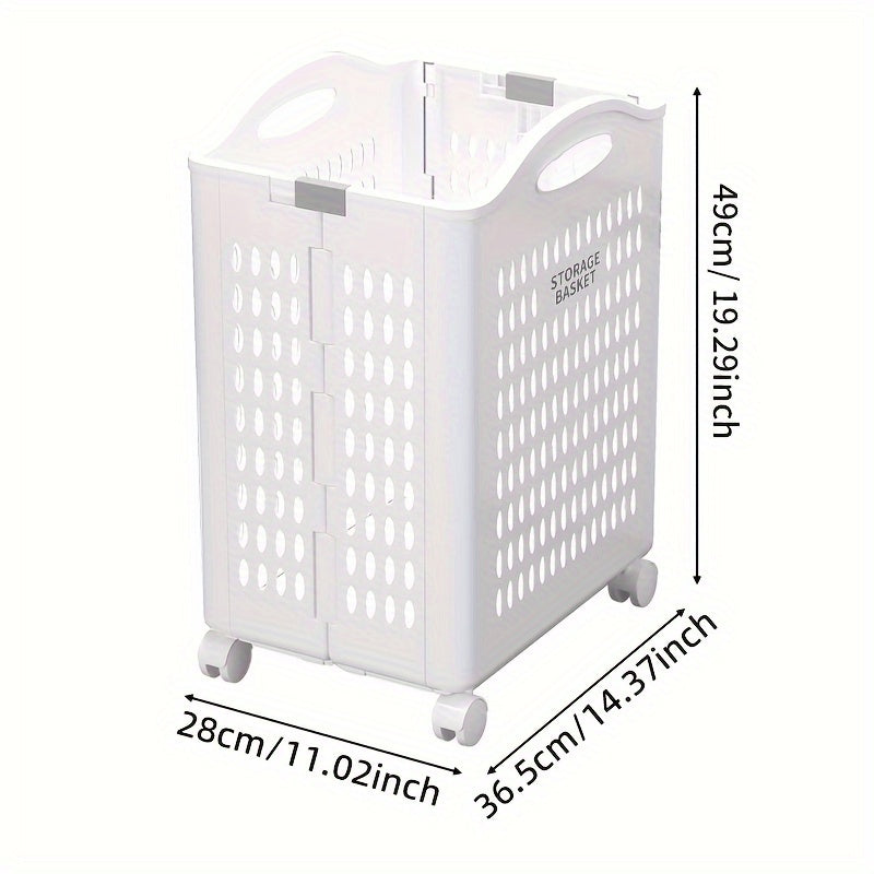 Large Collapsible Plastic Laundry Basket with Wheels for Dorms and Bathrooms