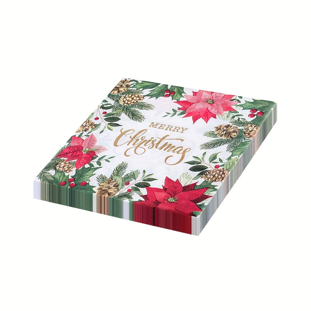 20 Christmas Disposable Paper Placemats with "Merry Christmas" Message Floral Print Square Shape