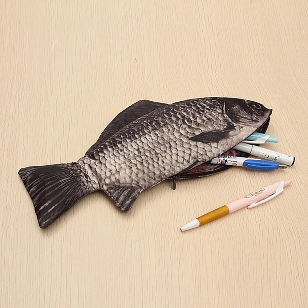 Funny Salt Fish Shape Pencil Case with Zipper, Casual Gift for Students