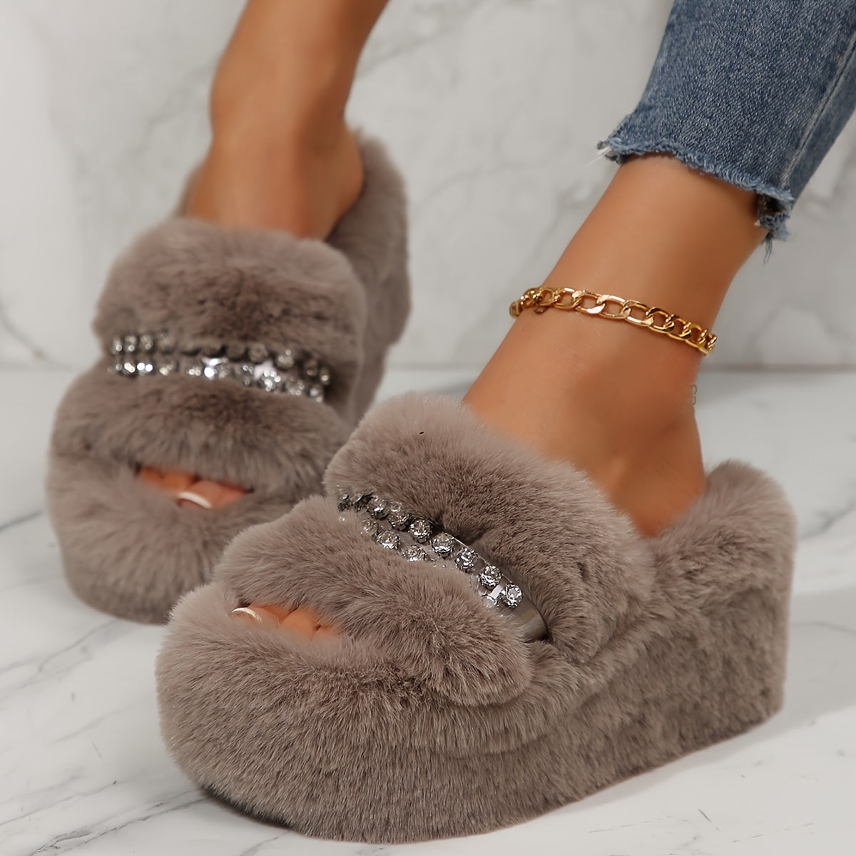 Women's Faux Fur Home Slippers Warm Indoor Shoes Lounge Wear