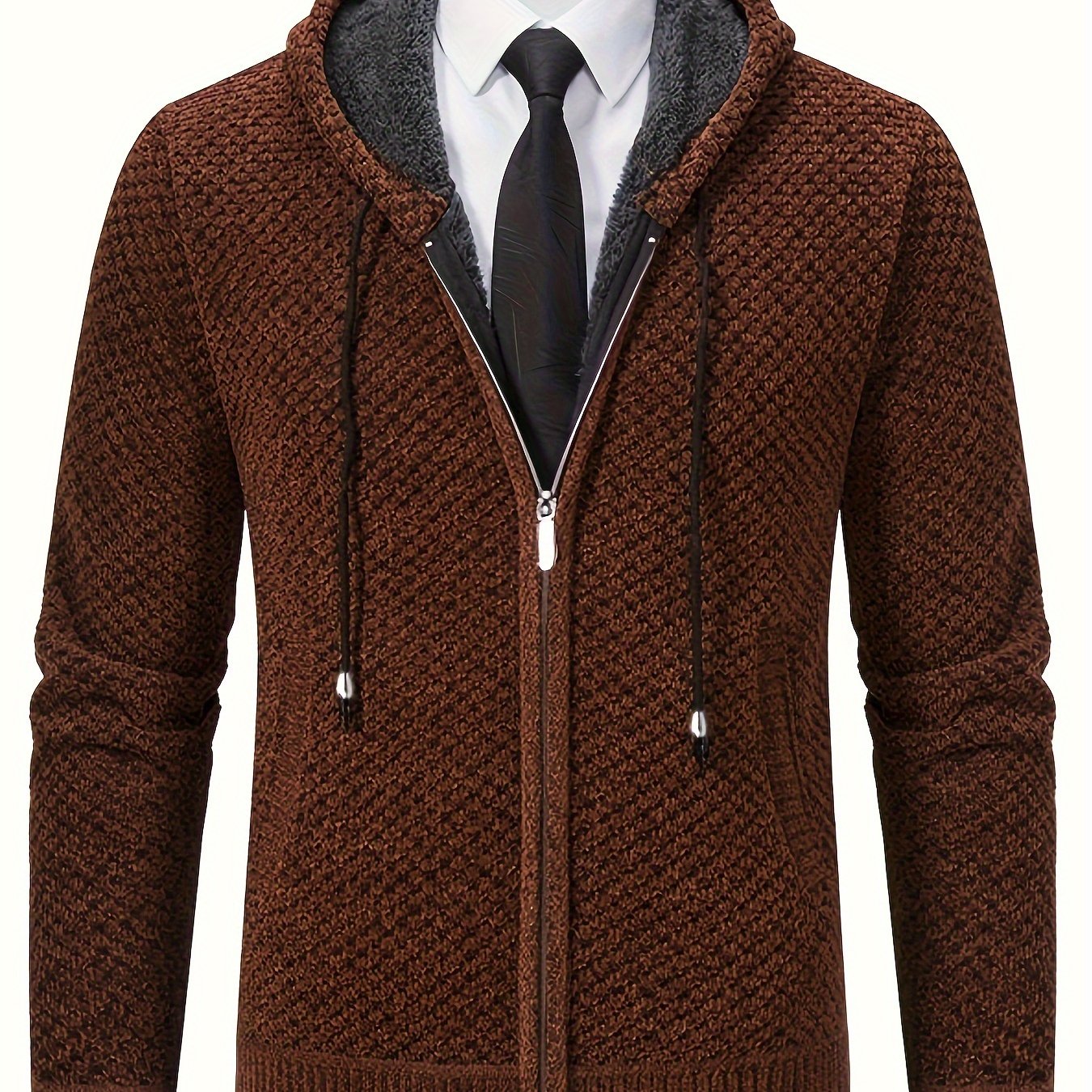Men's Fish Scales Knit Cardigan with Hood Pockets Long Sleeve Fall Winter Polyester