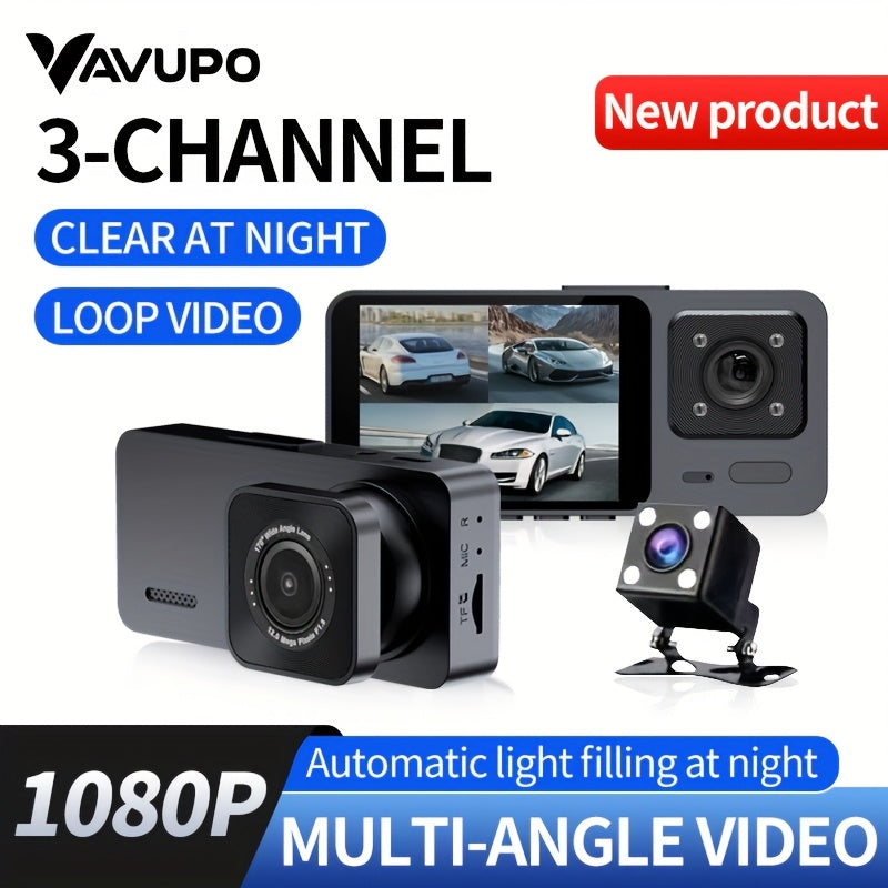 3-камерный автомобильный видеорегистратор с ночным видением, 1080P, широкий угол 170°