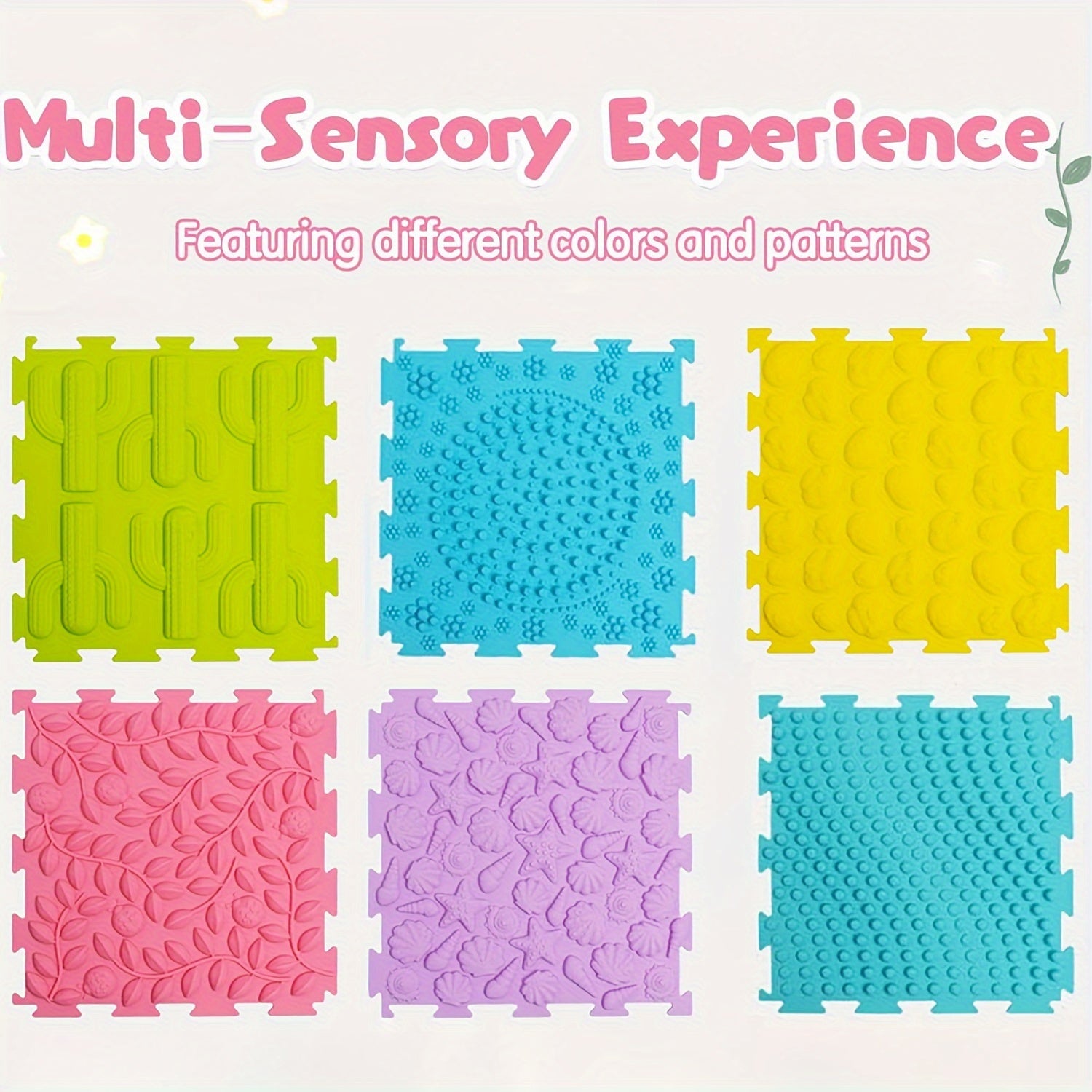 Set of 6 Interlocking Foam Puzzle Floor Mats with Edging Soft Anti-Slip Play Area Rug Square Tiles