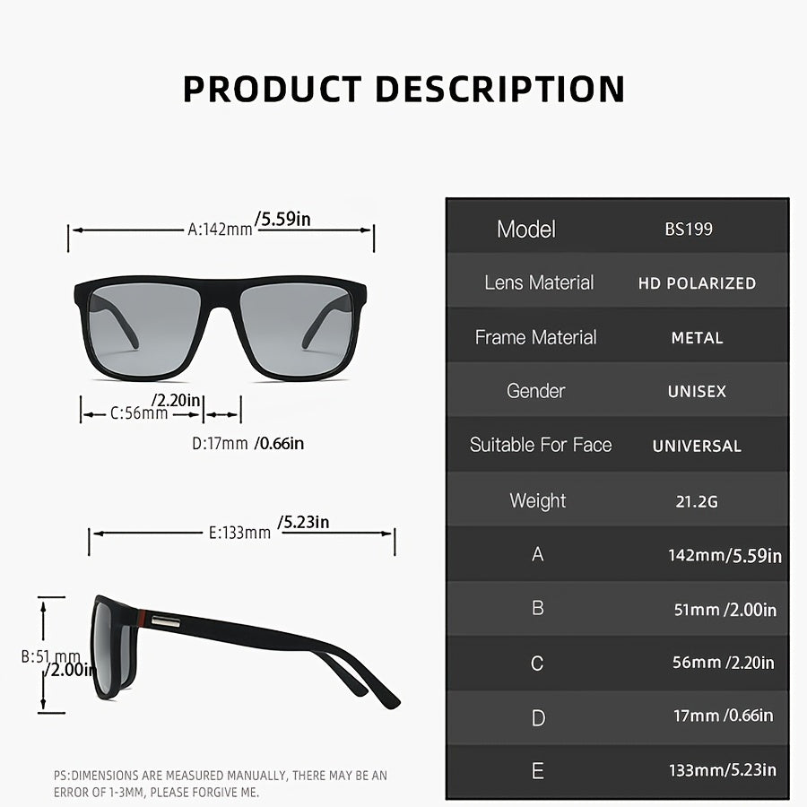 Gafas de sol cuadradas retro con lentes polarizadas para hombres y mujeres negro azul rojo espejo