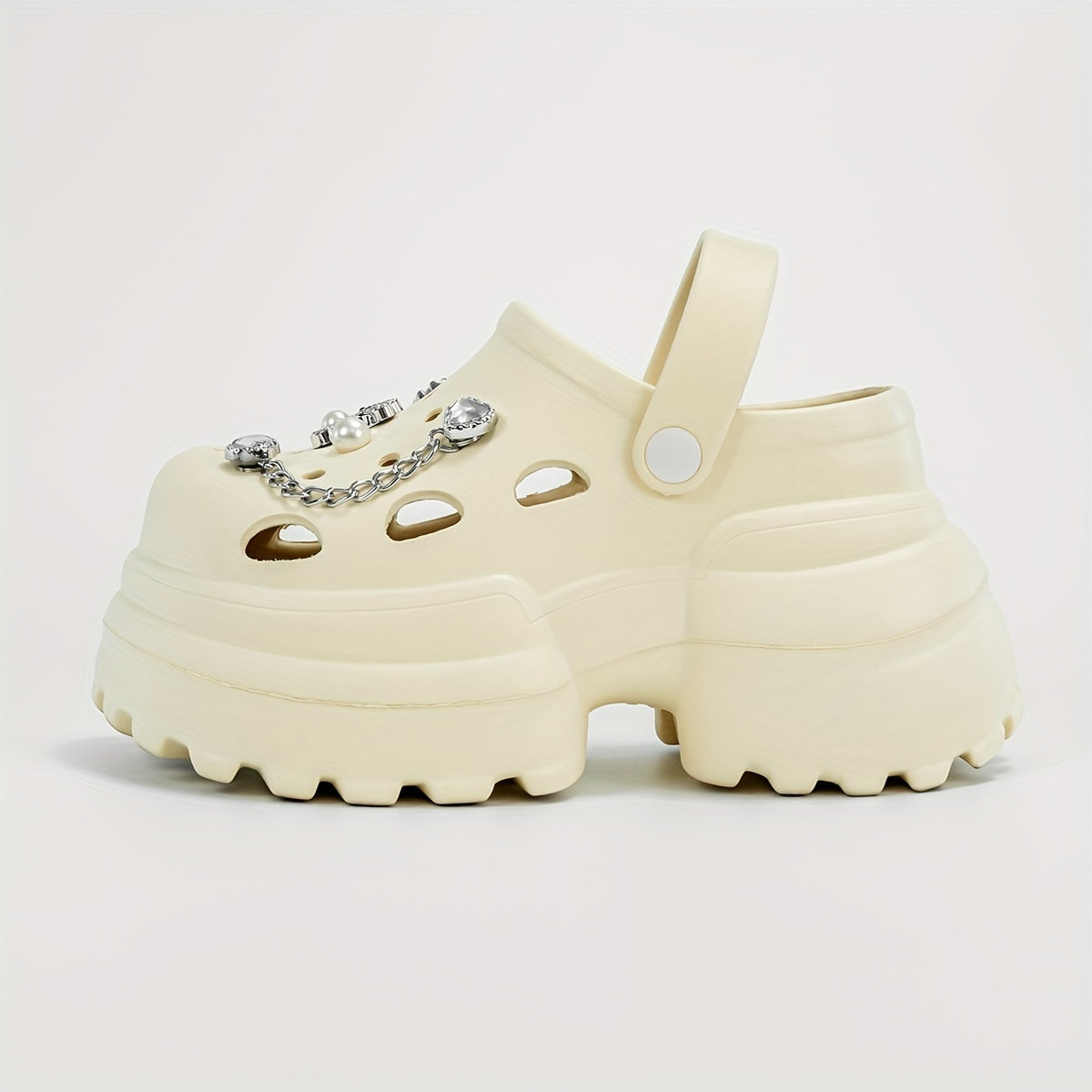 Women Silver Bear Chain High Heel Shoes 10cm Hole Style