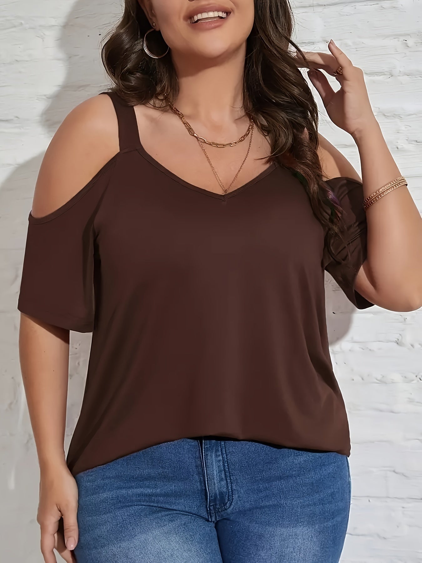 Plus Size Summer Off-Shoulder T-Shirt Solid Color Women's Top