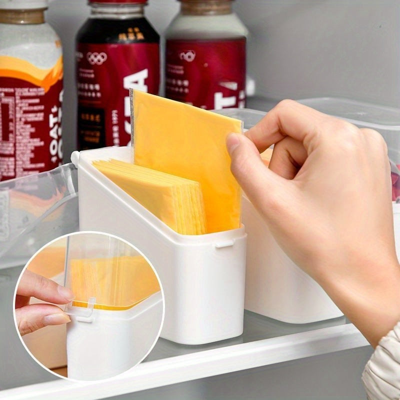 Caja de almacenamiento de plástico transparente para condimentos de queso y mantequilla, organizador de nevera