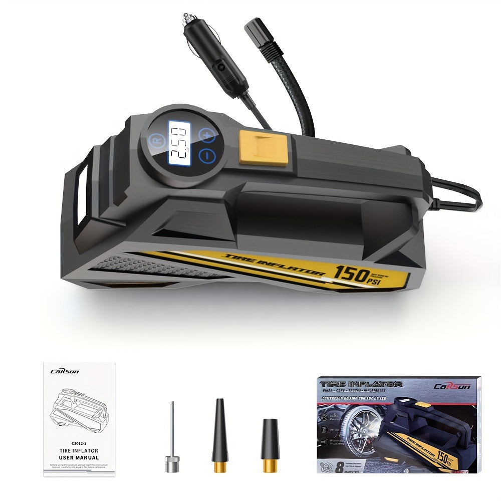 Digital Tire Inflator Portable Air Compressor Pump with LED Light for Cars Motorcycles Bicycles 12V