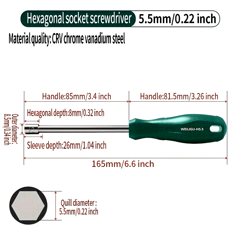 Manual Socket Wrench Set for Hex Screws 6-12mm, Durable Steel