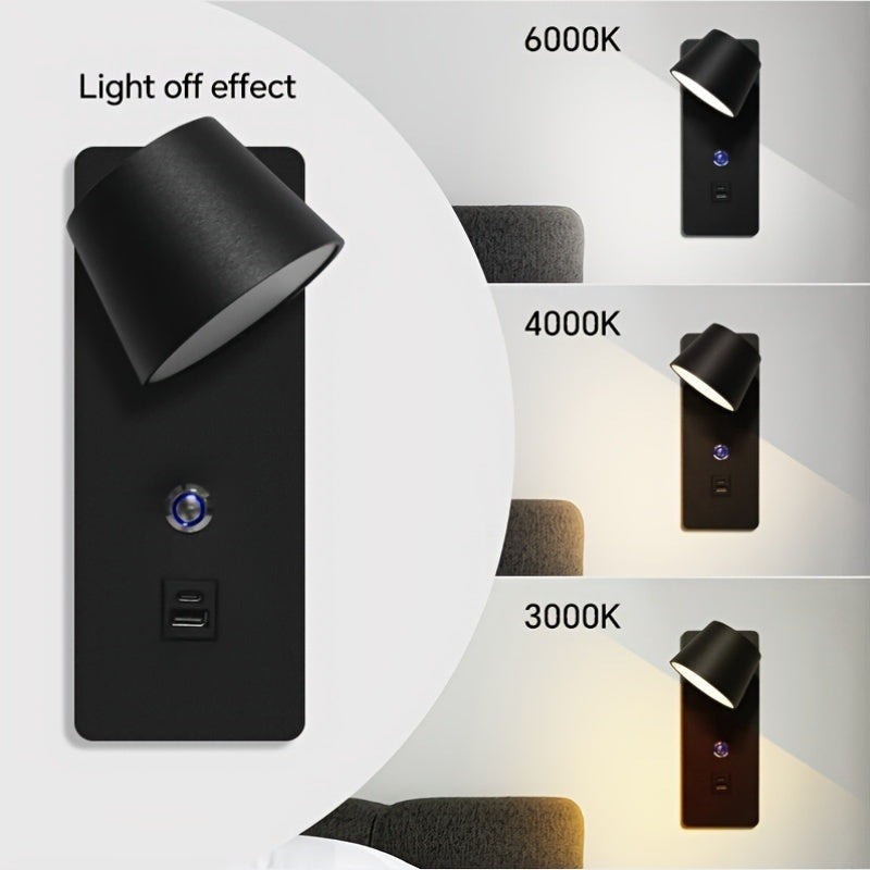 Dimmable LED Wall Lamp with Swing Arm Adjustable Color Temperature Touch Control USB Port Indoor Black White