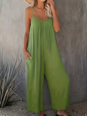 Plus Size Women's Bohemian Sleeveless Jumpsuit Black Wide-Leg Romper with Pockets