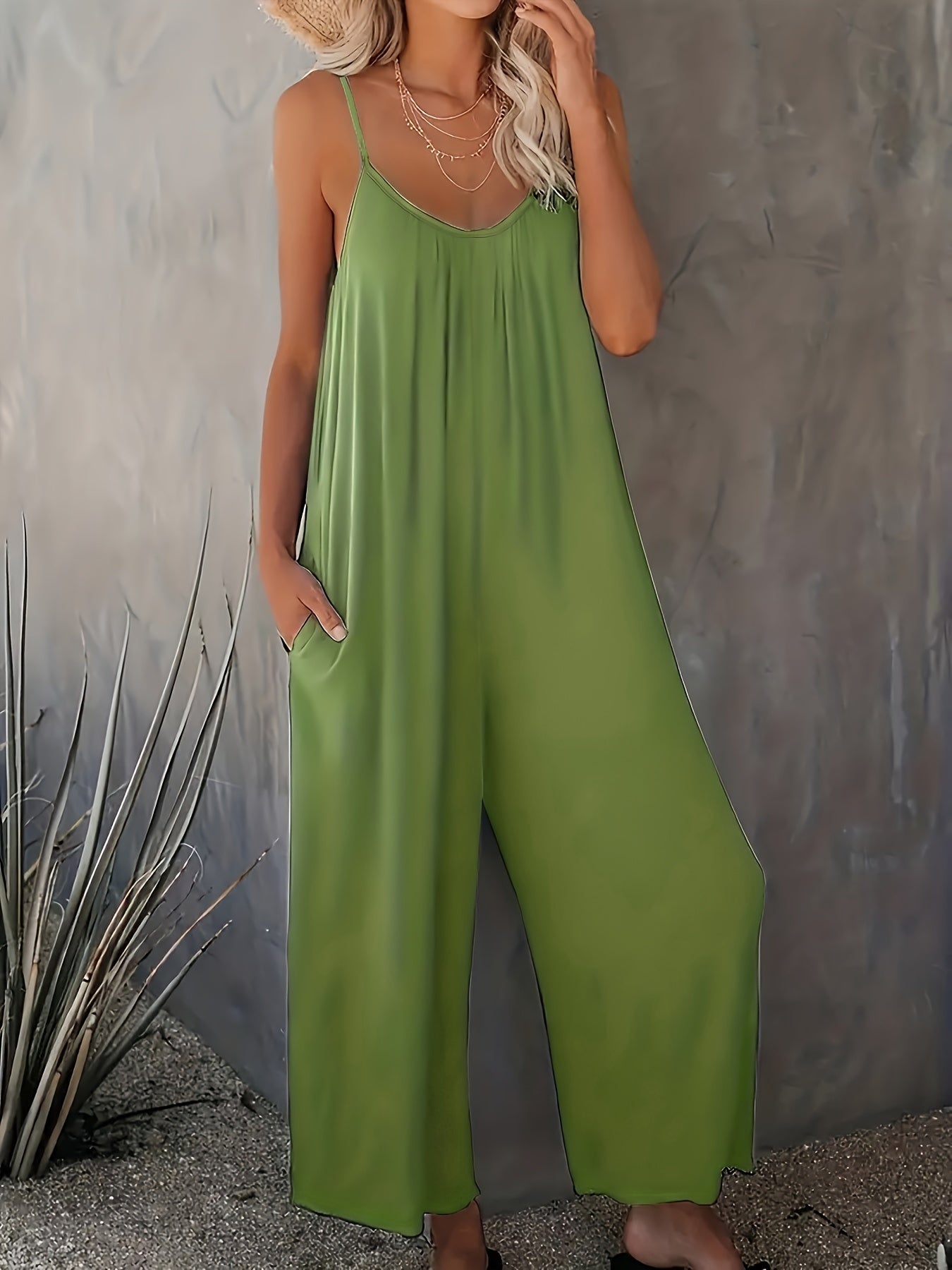 Plus Size Women's Bohemian Sleeveless Jumpsuit Black Wide-Leg Romper with Pockets