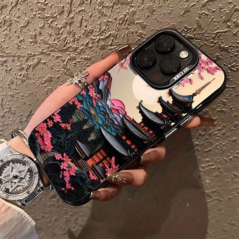 Japanese Ancient House Painting iPhone Case Compatible with iPhone 16 15 14 13 12 11 Pro Max XR X 8 7 Plus Frosted Back Cover Anti-Fall TPU