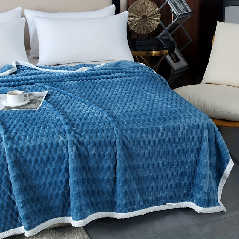 Flannel Throw Blanket with Jacquard Pattern Microfiber Cozy Sofa Bed Lavender Purple