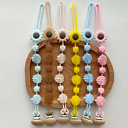 Silicone Teething Toy for Babies 0-3 Years Floral Fruit Clip Food-Grade Biteable Chain Pink Blue Yellow Brown