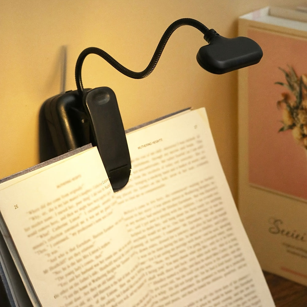 Portable Clip Reading Lamp with Adjustable Arm Battery Operated for Night Reading Desk Use