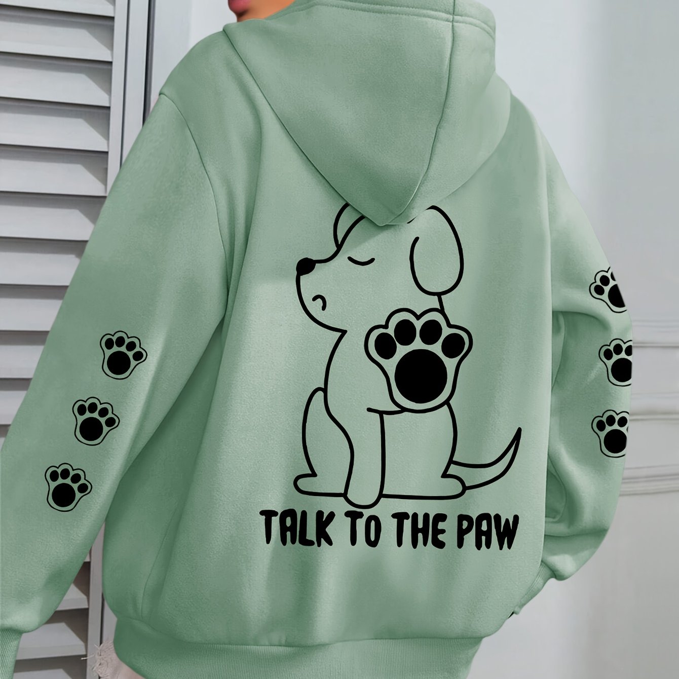 Plus Size Beige Hoodie with Dog "Talk to the Paw" Design Casual Pullover