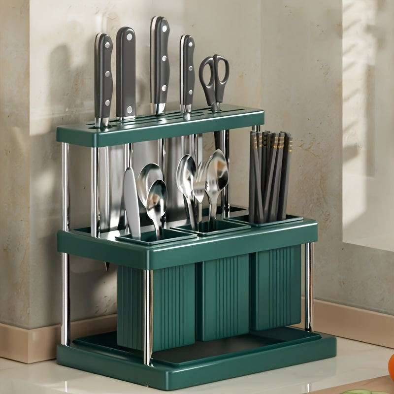 Metal Utensil Organizer with Knife and Fork Storage Draining System