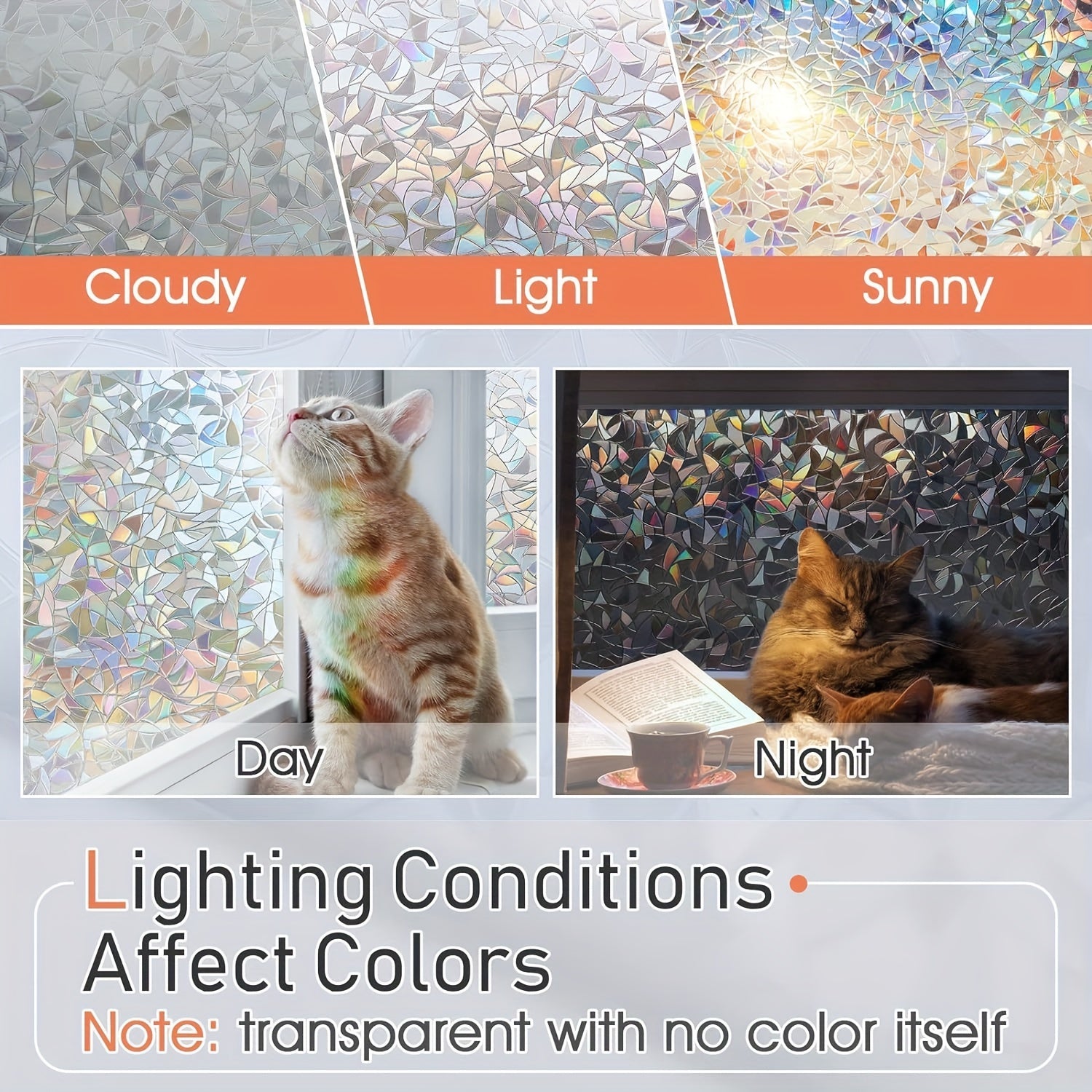 Privacy Window Film Cling Sticker 3D Rainbow Vinyl for Glass Doors Bathrooms