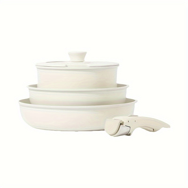 Induksion gaz plitasi uchun ajraladigan tutqichli 5 ta qismdan iborat Nonstick Maifan tosh idishlar to'plami