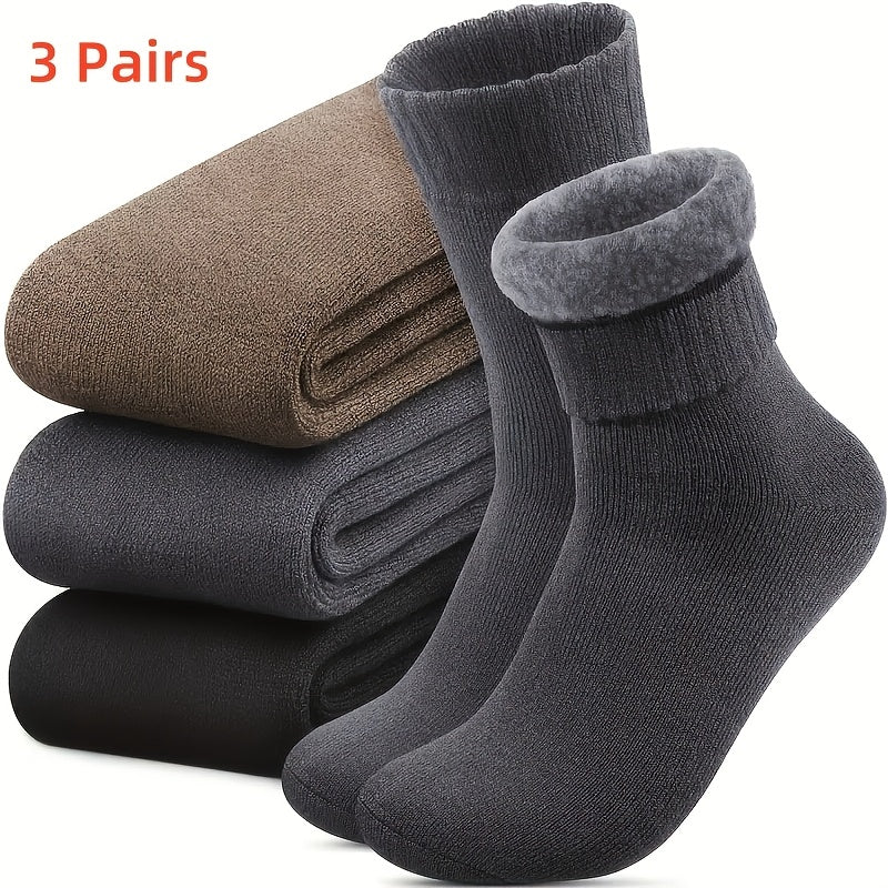 Men's Winter Crew Socks 3 Pairs Thick Wool Blend for Hiking Boots