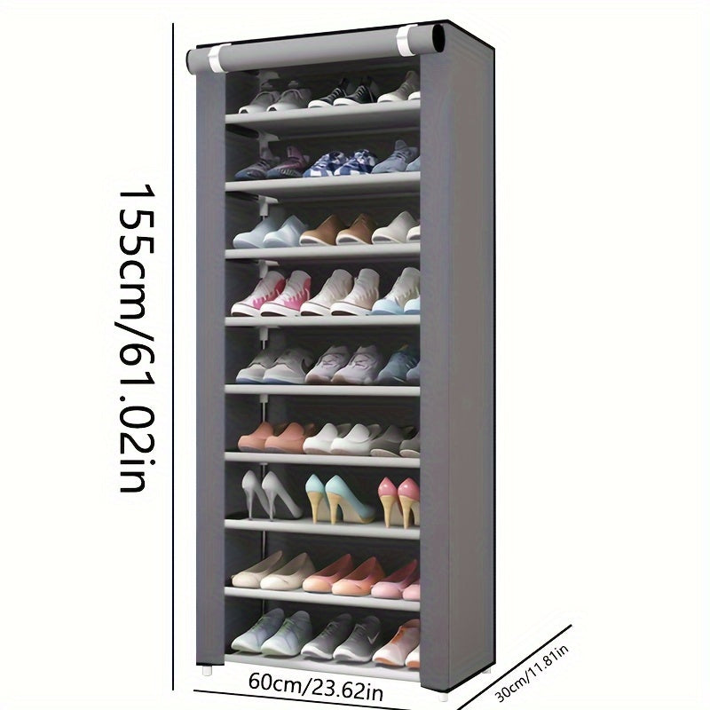 8-Tier Metal Shoe Rack for Entryway Bedroom Collapsible Dust-Resistant Storage