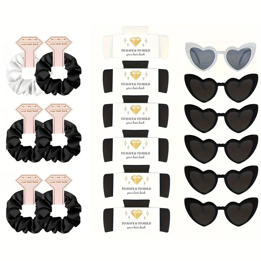 18-Piece Bridal Hair Accessory Set with Scrunchies and Claw Clips for Bridesmaids