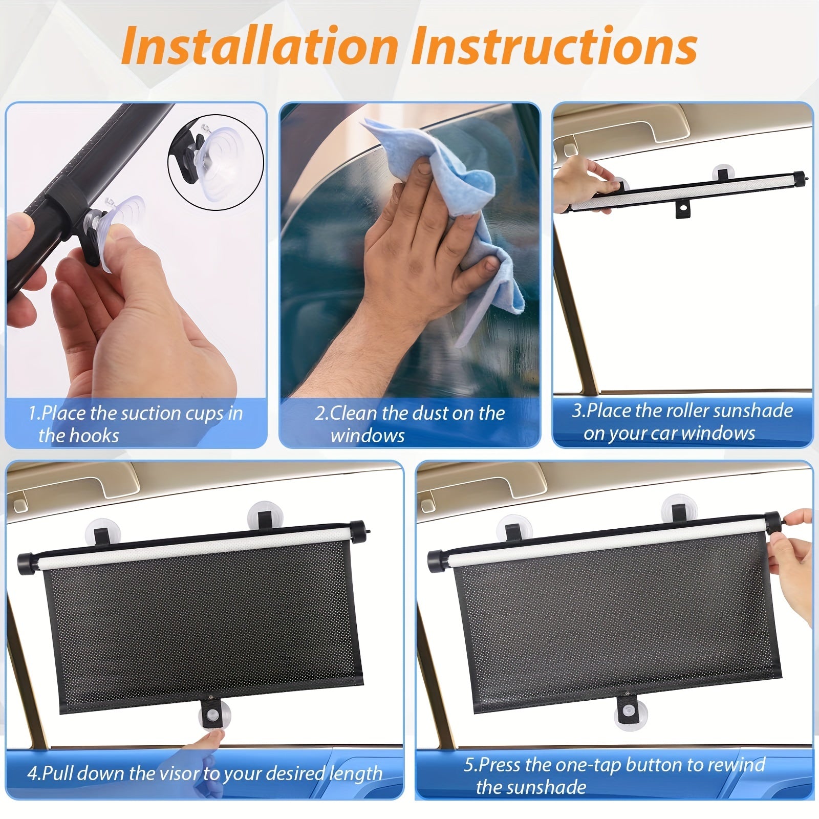 2 ta paket Polka Dot Avtomobil yon oynasi quyosh nuri soyasi UV issiqlikdan himoya qilish uchun tortib olinadigan PVC visorlar