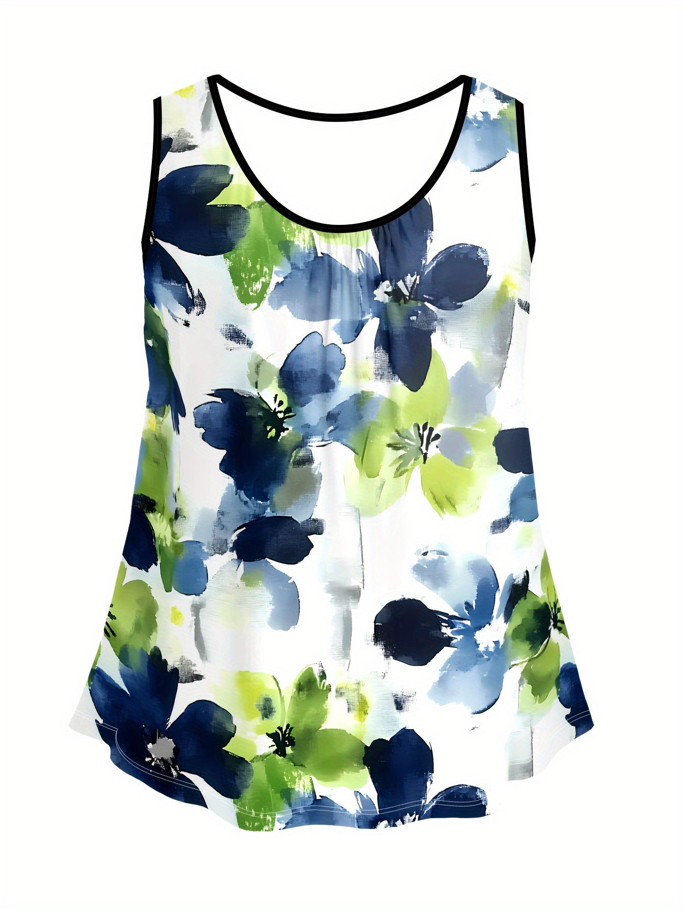 Plus o'lcham ayollar uchun gulchambarli akvarel tank top, bezsiz yozki kundalik kiyim