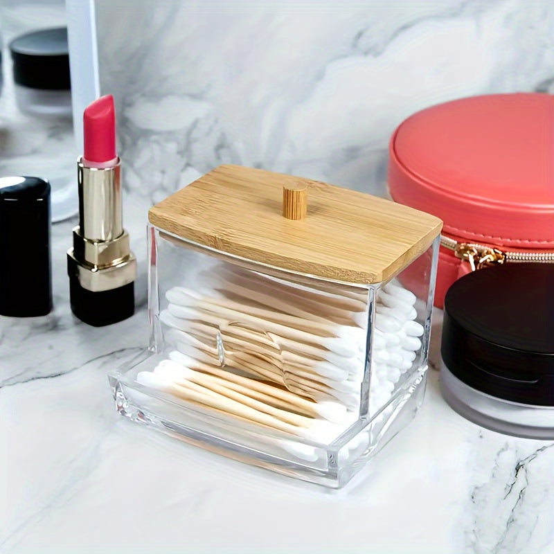 Acrylic Storage Containers with Wooden Lids for Dust-Proof Jewelry and Cosmetic Organization